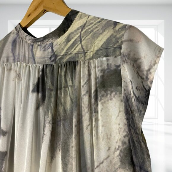 Johnny Was Biya 100% Silk Blouse Top M Medium Tie Dye Marbled Full Button Down - Picture 5 of 10